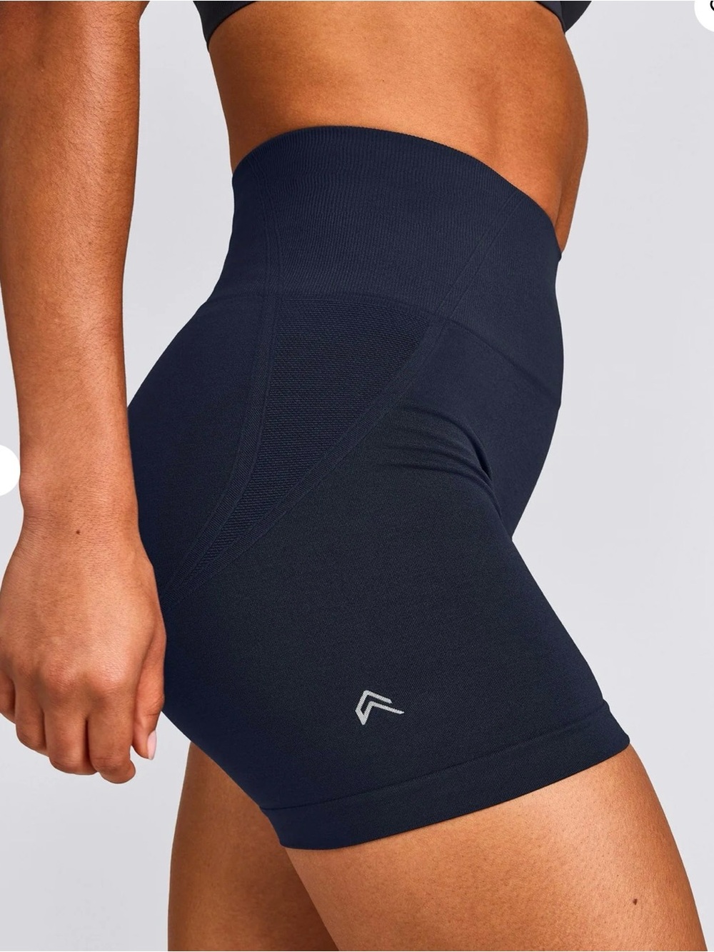 EffortlessLift™ Seamless Shorts with White Logo. True blue